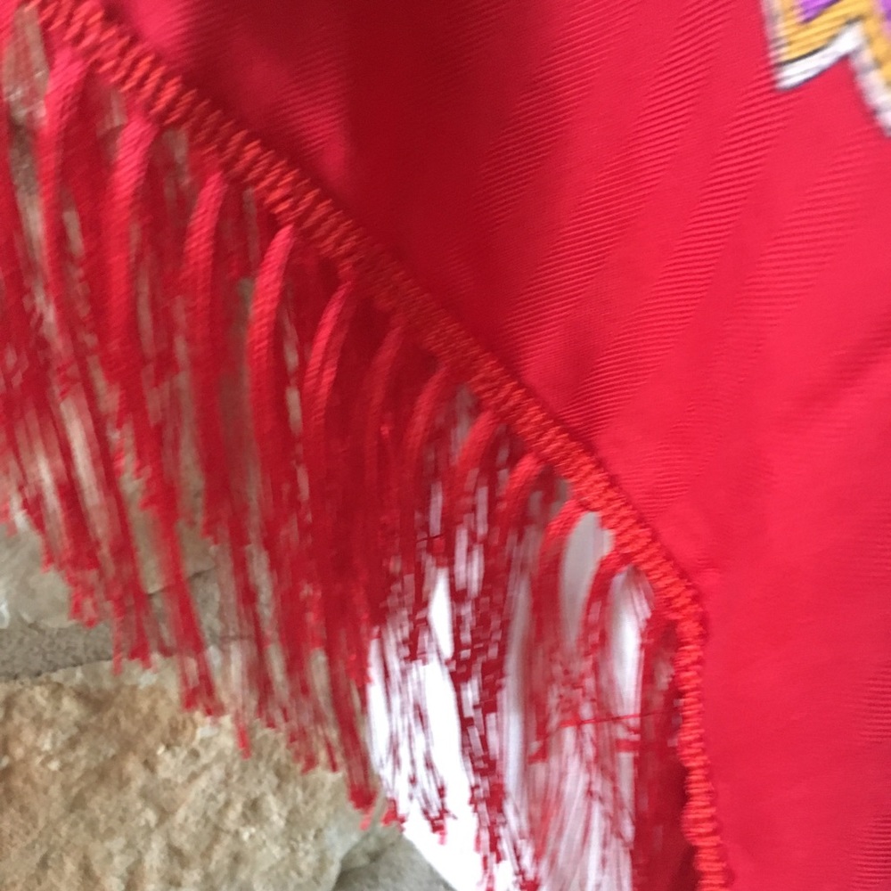 New! Red Fringe Floral Russian Scarf - Picture 6 of 6